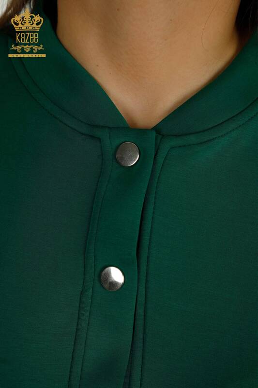 Venta al por mayor Conjunto de chándal para mujer Botón detallado Verde - 17624 | KAZEE