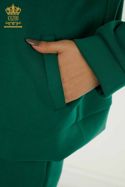 Venta al por mayor Conjunto de chándal para mujer Botón detallado Verde - 17624 | KAZEE - Thumbnail