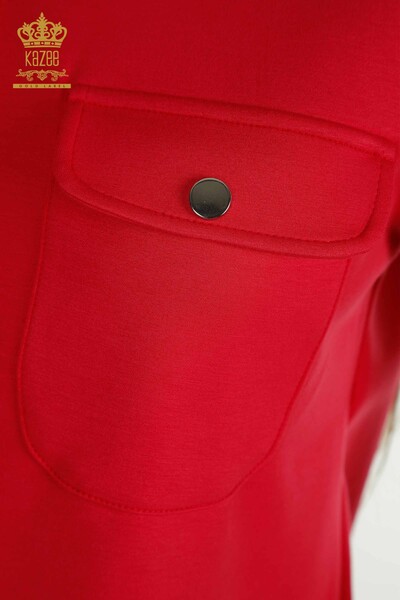 Venta al por mayor Conjunto de chándal para mujer con botones detallados fucsia - 17555 | KAZEE - Thumbnail