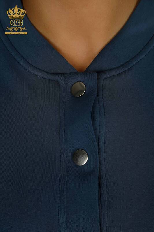 Venta al por mayor Conjunto de chándal para mujer con botones detallados Indigo - 17624 | KAZEE