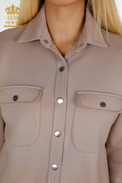 Venta al por mayor Conjunto de chándal para mujer con botones en visón oscuro detallado - 17555 | KAZEE - Thumbnail