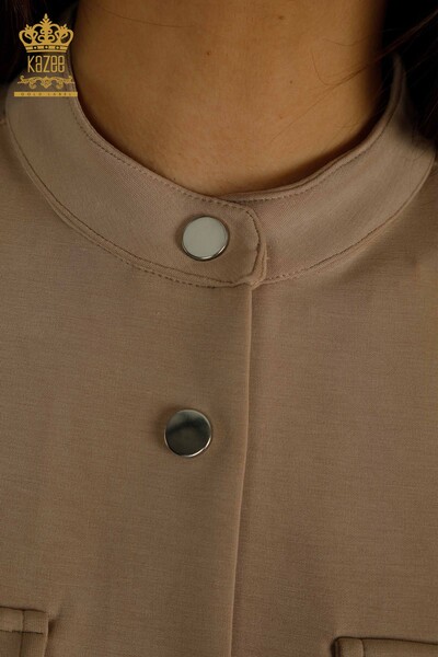 Venta al por mayor Conjunto de chándal triple para mujer con botones detallados Beige - 17622 | KAZEE - Thumbnail