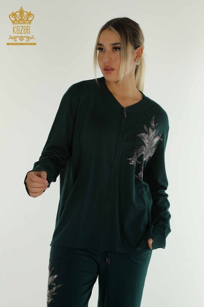 Venta al por mayor Conjunto de Chándal de Mujer Verde Oscuro con Estampado Floral - 16661 | KAZEE - Kazee (1)