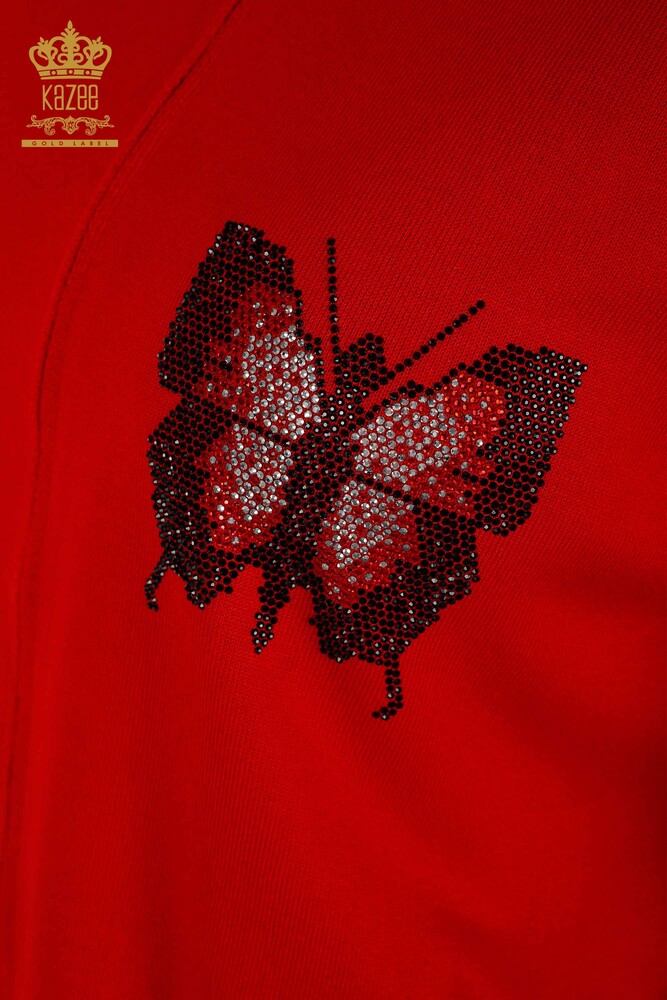 Venta al por mayor Conjunto de Chándal de Mujer Rojo con Estampado de Mariposas - 16678 | KAZEE - 4