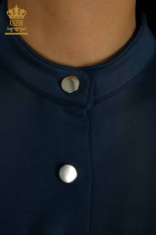 Venta al por mayor Conjunto de chándal triple para mujer con botones detallados Indigo - 17622 | KAZEE