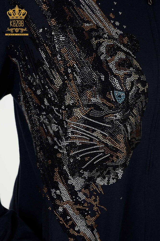 Venta al por mayor Conjunto de Chándal de Mujer Azul Marino con Estampado de Leopardo - 16660 | KAZEE - 5