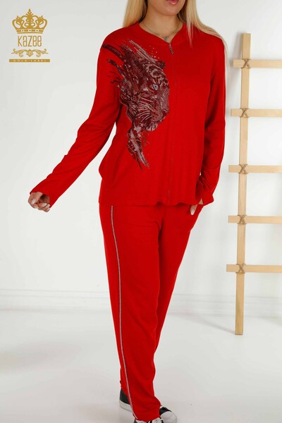 Venta al por mayor Conjunto de Chándal de Mujer Rojo con Estampado de Leopardo - 16660 | KAZEE - Thumbnail