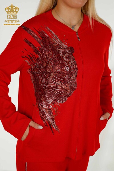 Venta al por mayor Conjunto de Chándal de Mujer Rojo con Estampado de Leopardo - 16660 | KAZEE - Thumbnail (2)