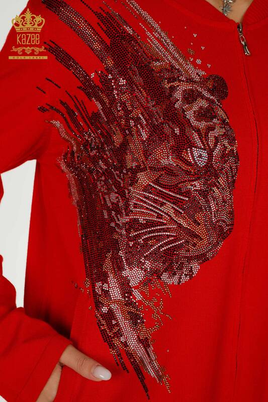 Venta al por mayor Conjunto de Chándal de Mujer Rojo con Estampado de Leopardo - 16660 | KAZEE