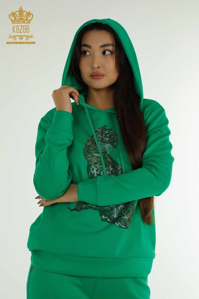 Venta al por mayor Conjunto de Chándal de Mujer Verde con Estampado de Leopardo - 17580 | KAZEE - Thumbnail