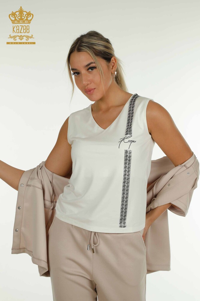 Venta al por mayor Conjunto de chándal triple para mujer con botones detallados Mink - 17633 | KAZEE - 2