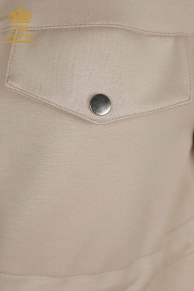 Venta al por mayor Conjunto de chándal triple para mujer con botones detallados Mink - 17633 | KAZEE - Thumbnail