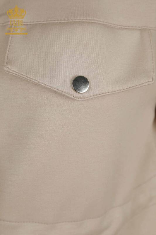 Venta al por mayor Conjunto de chándal triple para mujer con botones detallados Mink - 17633 | KAZEE