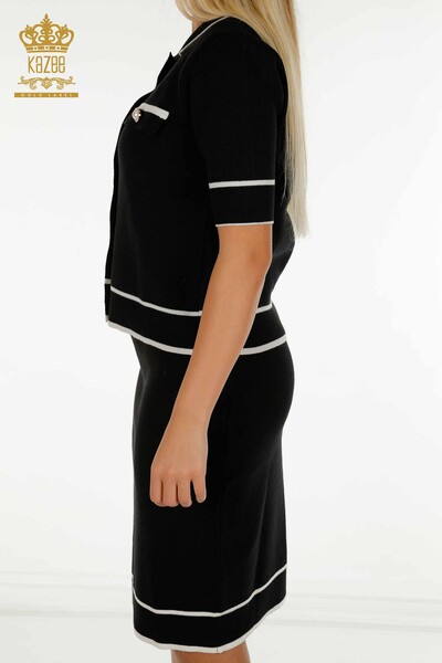 Venta al por mayor Traje de Mujer Dos Piezas - Detallado Botones - Negro Crudo - 30303 | KAZEE - 15