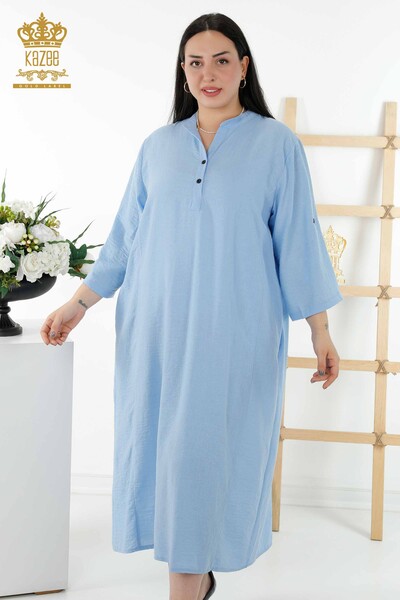 Venta al por mayor Vestido de Mujer - Medio Botón Detallado - Azul - 20384 | kazee - Thumbnail
