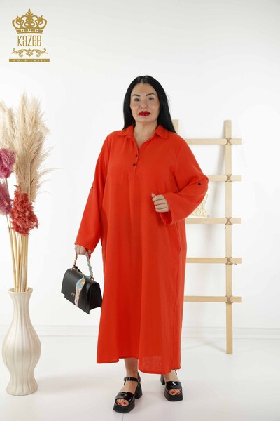 Venta al por mayor Vestido de Mujer - Medio Boton Detallado - Naranja - 20385 | kazee - Thumbnail