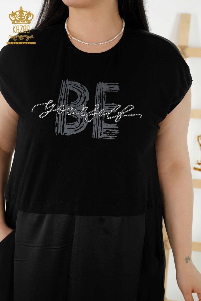 Venta al por mayor Vestido de Mujer - Piedra Bordado Bolsillo - Negro - 20368 | kazee - 4