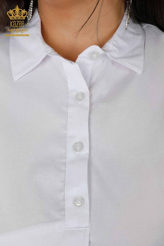قميص نسائي بالجملة نصف زر أبيض - 20096 | كازي