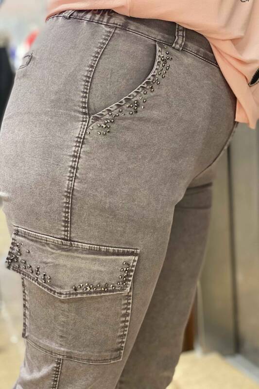Venta al por mayor Pantalones de Mujer con Bolsillo Cargo Bordado Piedra - 3220 | kazee