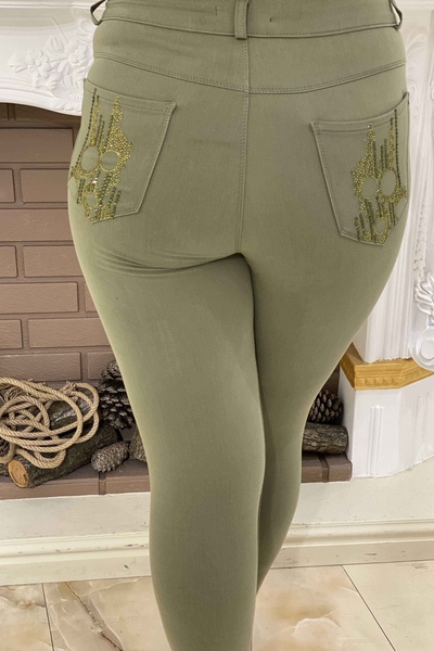 Venta al por mayor de pantalones de mujer con detalle de piedra bordada - 3306 | kazee - Thumbnail
