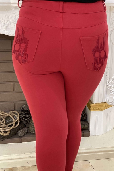Venta al por mayor de pantalones de mujer con detalle de piedra bordada - 3306 | kazee - Thumbnail