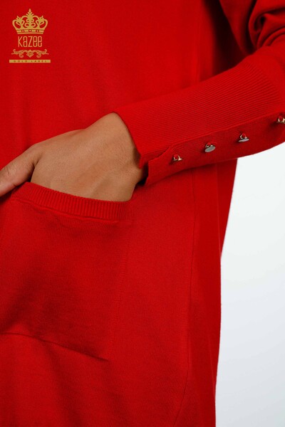 تريكو نسائية بالجملة كارديجان برقبة على شكل V وأزرار جيب مفصل - 15945 | كازي - Thumbnail