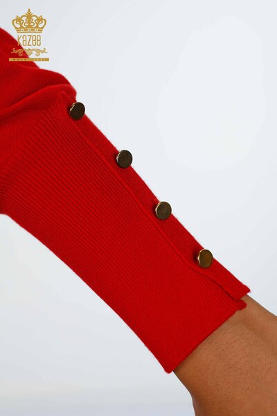 تريكو نسائية بالجملة كارديجان برقبة على شكل V وأزرار جيب مفصل - 15945 | كازي - Thumbnail