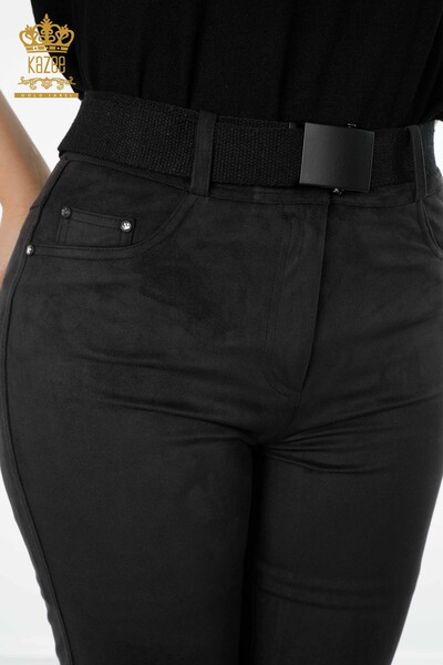 بنطلون جينز نسائي أسود مع حزام - 3358 | كازي - Thumbnail