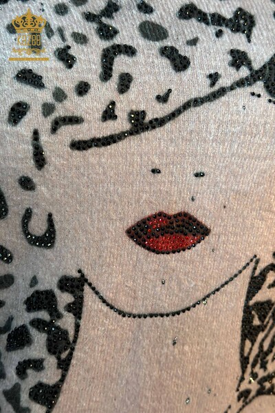 سترة نسائية تريكو بالجملة أنجورا ديجيتال طباعة مينك - 18996 | kazee - 3