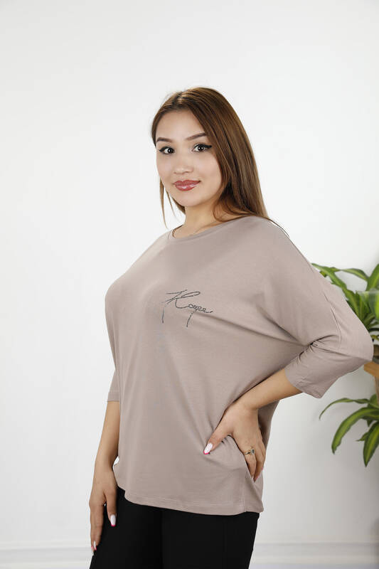 أزياء النساء بالجملة من قماش التول القطني الممشط Logo Kazee - 77906 | كازي