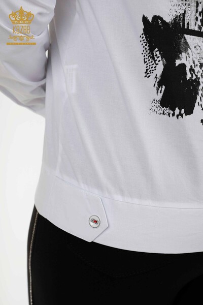 قميص نسائي بالجملة - مُفصل بالجيب - مرجاني أبيض - 20309 | كازي - Thumbnail