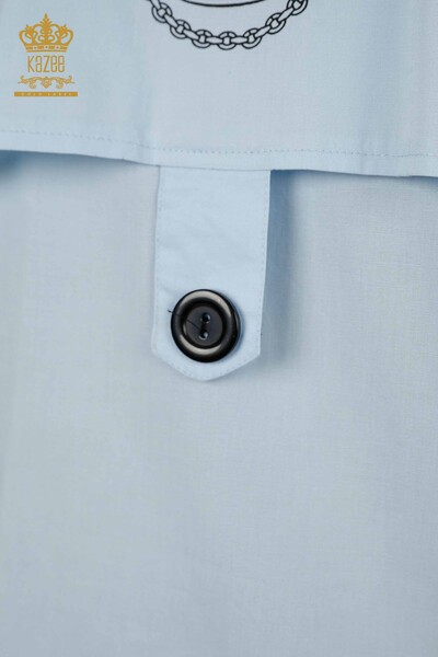 قميص نسائي بالجملة - مُفصل بالجيب - أزرق - 20325 | كازي - Thumbnail