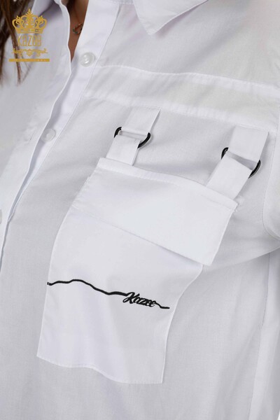 قميص نسائي بالجيب مفصل أبيض - 20312 | كازي - Thumbnail