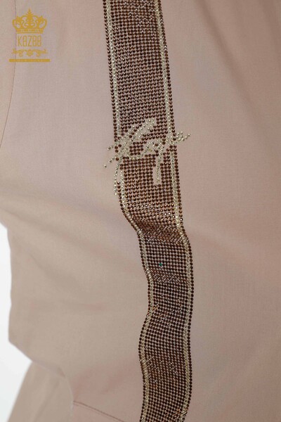 قميص نسائي بالجيب مفصل بجيب بيج - 20135 | كازي - Thumbnail