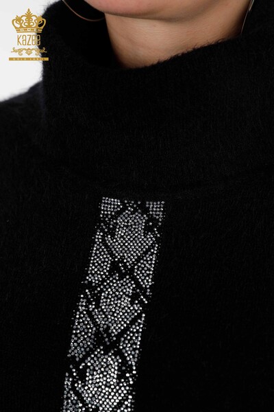 تونيك تريكو نسائي بالجملة مزين بحجر الأنجورا جيب مطرز بالتفصيل - 18867 | كازي - Thumbnail