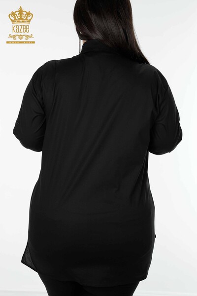 قميص نسائي بالجيب مفصل باللون الأسود بالجملة - 20135 | كازي - Thumbnail