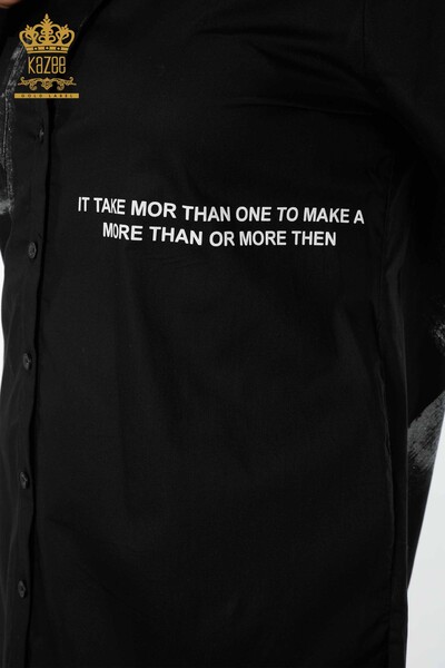 قميص نسائي بالجملة مع تفاصيل حروف أسود - 20087 | كازي - Thumbnail