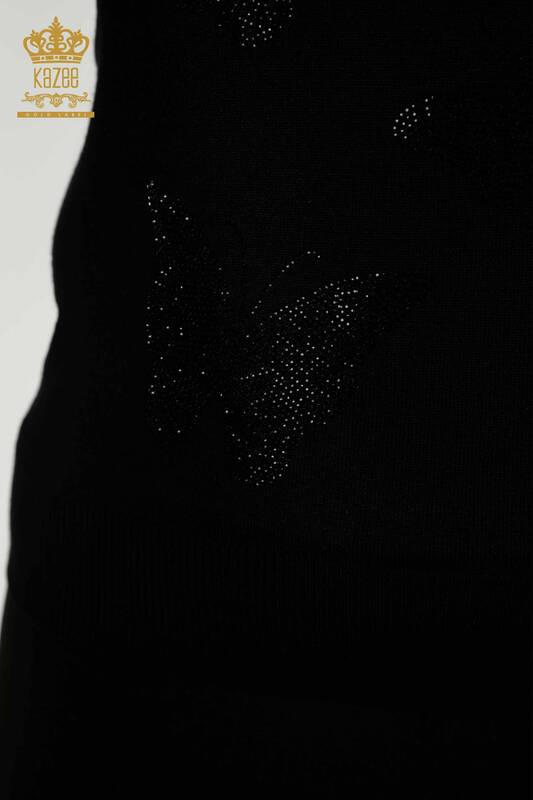 оптом Женский трикотаж свитер с рисунком бабочки черный - 30357 | КАЗЕЕ