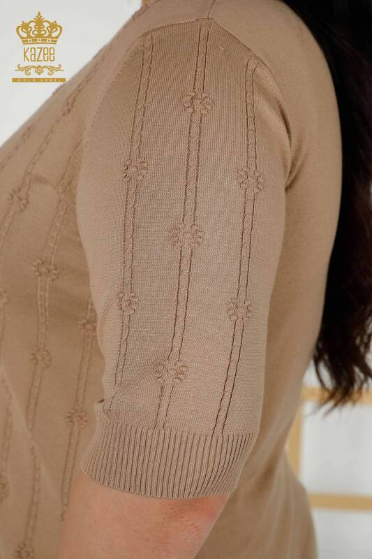 оптом женский трикотаж свитер с коротким рукавом бежевый - 30129 | КАZЕЕ