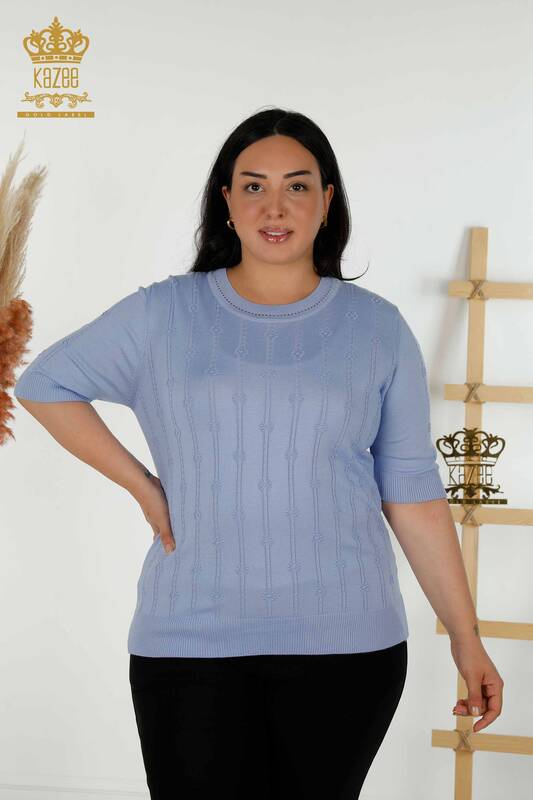 оптом женский трикотаж свитер с коротким рукавом синий - 30129 | КАZЕЕ