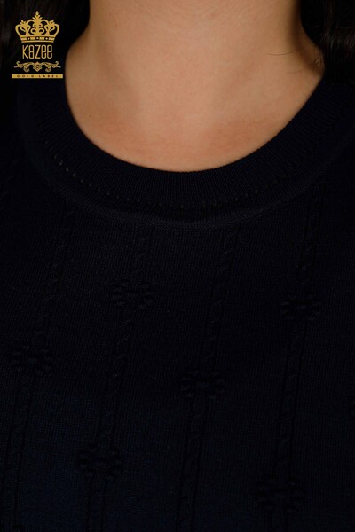оптом женский трикотаж свитер с коротким рукавом темно-синий - 30129 | КАZЕЕ - Thumbnail