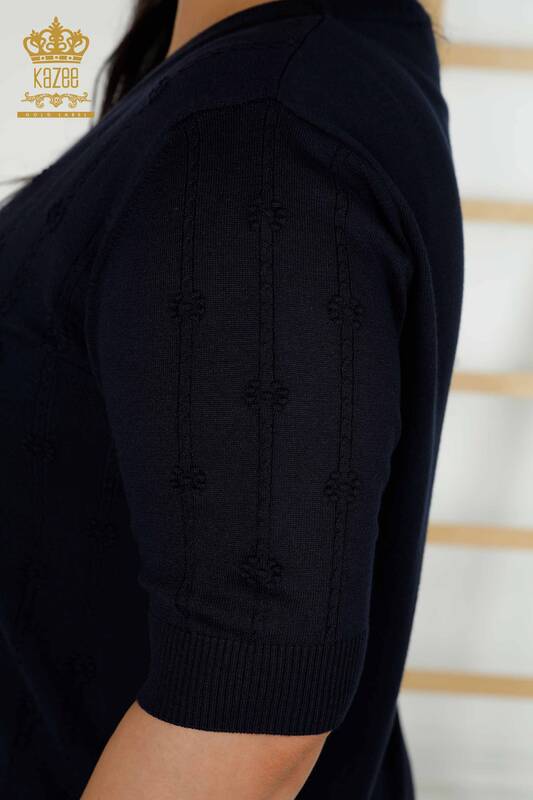 оптом женский трикотаж свитер с коротким рукавом темно-синий - 30129 | КАZЕЕ