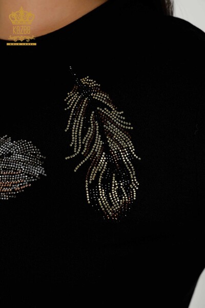 оптом женский трикотаж свитер с перьями узорчатый черный - 30316 | КАZЕЕ - Thumbnail