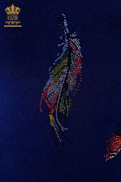 оптовая продажа Женский трикотаж Туника с цветным узором из перьев и вышивкой камнем - 18892 | КАZЕЕ - Thumbnail