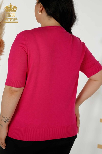 Оптовая Женский Трикотаж Свитер Вышитый Камнем Фуксия - 30317 | КАZЕЕ - 6