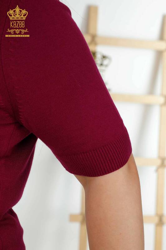 Женский трикотажный свитер оптом с цветочным узором фиолетовый - 30214 | КАZEE