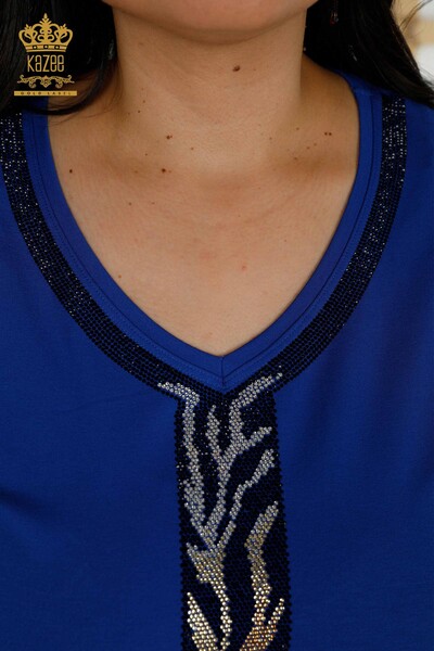 Женская блузка оптом с леопардовым принтом Saks - 79242 | КАZЕЕ - Thumbnail