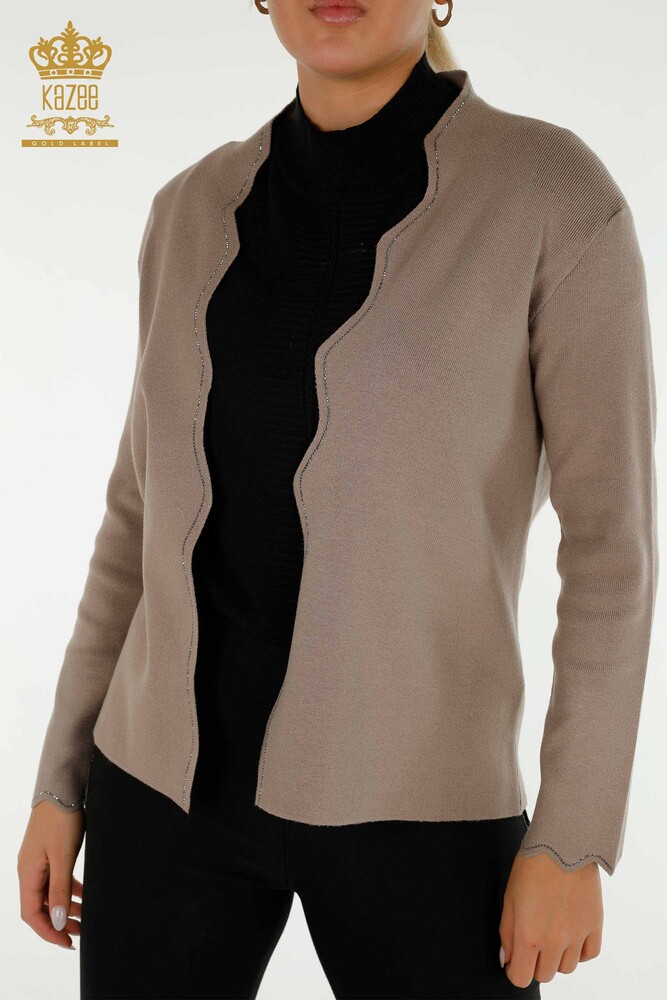 Женский короткий жилет из норки с вышивкой камнями оптом - 30274 | КАZEE - 2