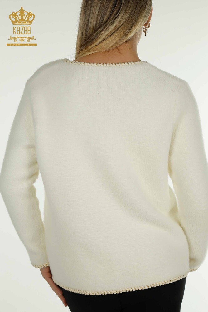 Женский кардиган из ангоры с жемчужными пуговицами цвета экрю оптом - 30264 | КАZEE - 8