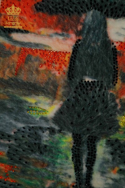 Женский свитер из ангорского трикотажа оптом с цифровой вышивкой камнями - 40016 | КАZEE - Thumbnail